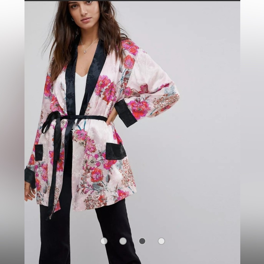 Free People Floral Pink and Black Robe
